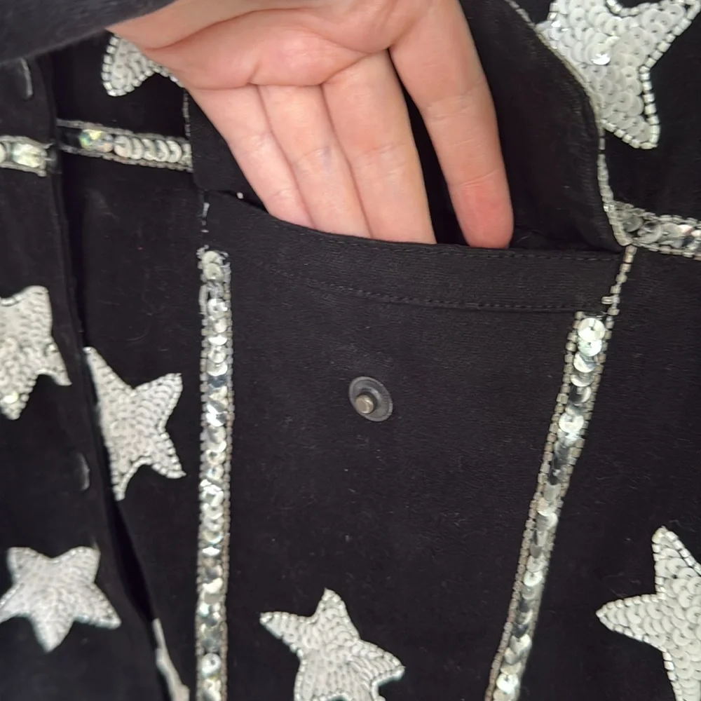Vintage Modi Beaded Sequin Star Denim Cotton Jacket - Picture 6 of 14